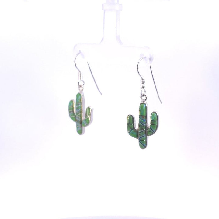 Arizona Turquoise and Inlaid Jewelry Gaspeite Saguaro Cactus Earrings