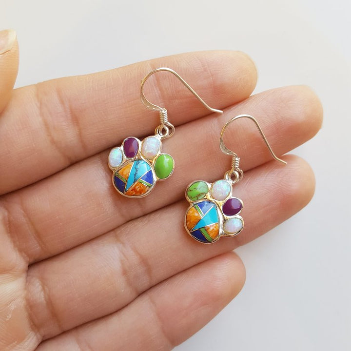 Arizona Turquoise and Inlaid Jewelry Multicolor Pawprint Earrings