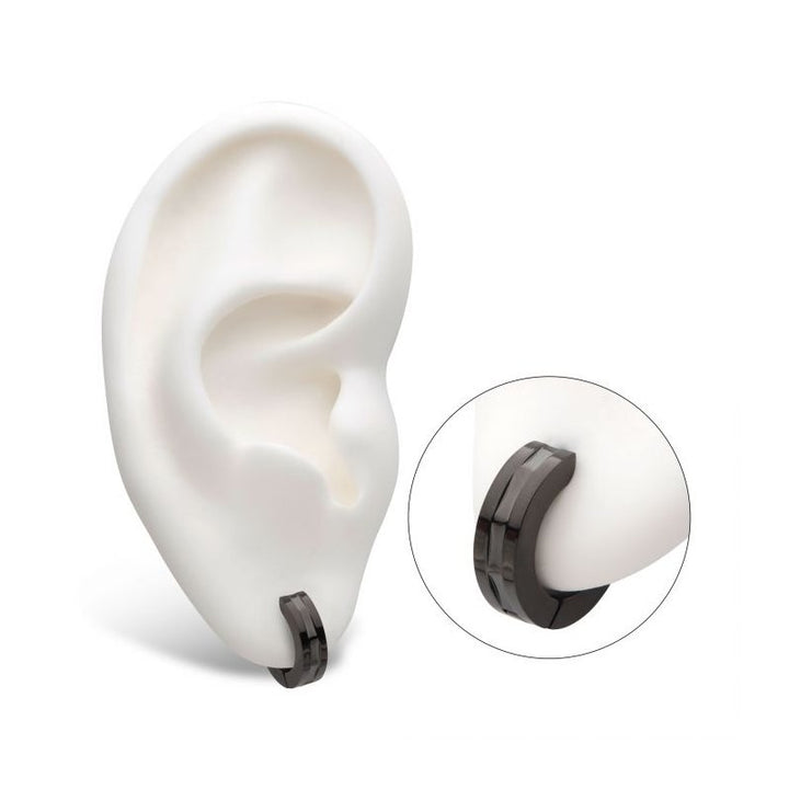 INOX Jewelry Stainless Steel Black IP Huggies Earrings