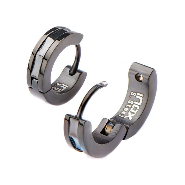 INOX Jewelry Stainless Steel Black IP Huggies Earrings SSE323175K