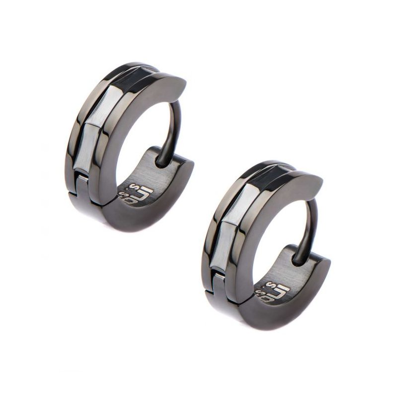 INOX Jewelry Stainless Steel Black IP Huggies Earrings