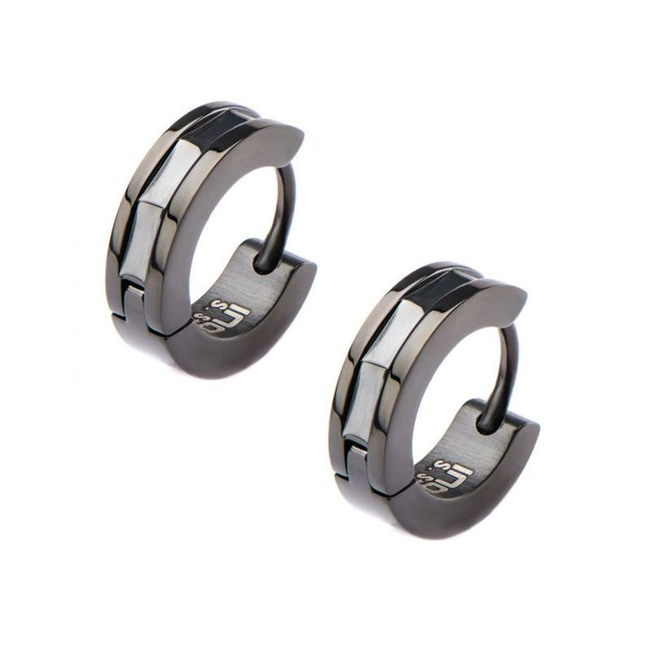 INOX Jewelry Stainless Steel Black IP Huggies Earrings