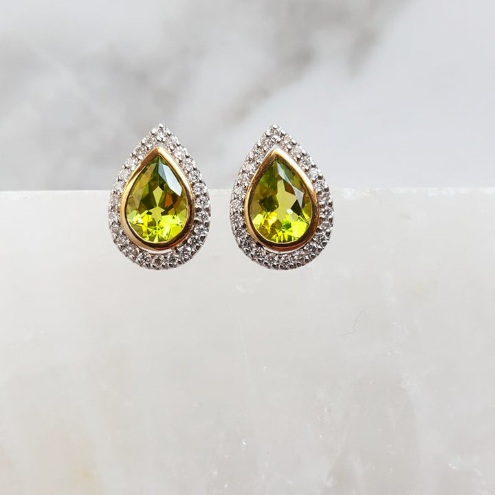 Arizona Peridot Gold Jewelry Pear Halo Earrings 161394