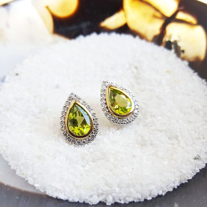 Arizona Peridot Gold Jewelry Pear Halo Earrings