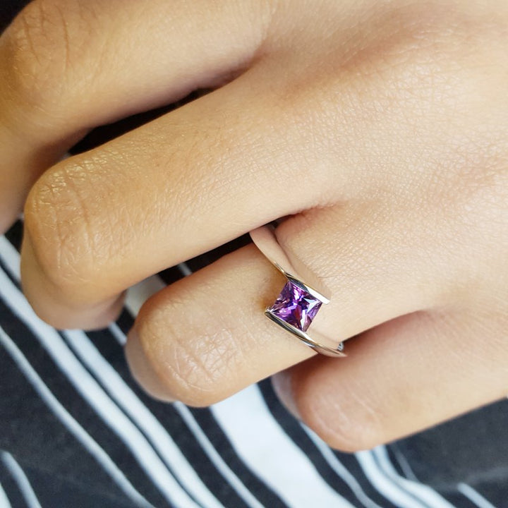 Arizona Amethyst Silver Jewelry Twisted Band Ring