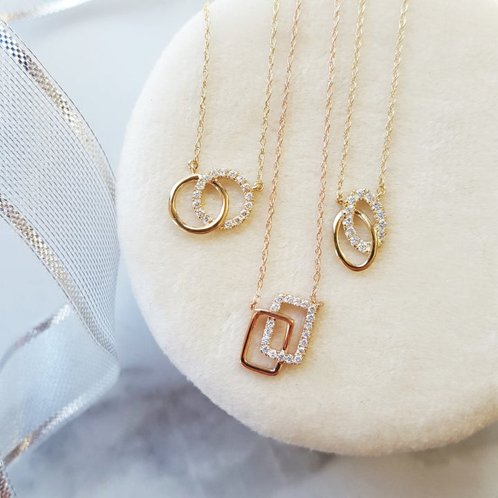 Gems One Diamond Double Eternity Circle Pendant Necklace In 14k Yellow Gold (0.08 Ctw)