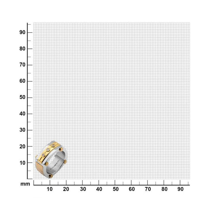 INOX Jewelry 0.02 Carat Clear Genuine Diamond Gold IP Steel Intricate Carved Pattern Ring