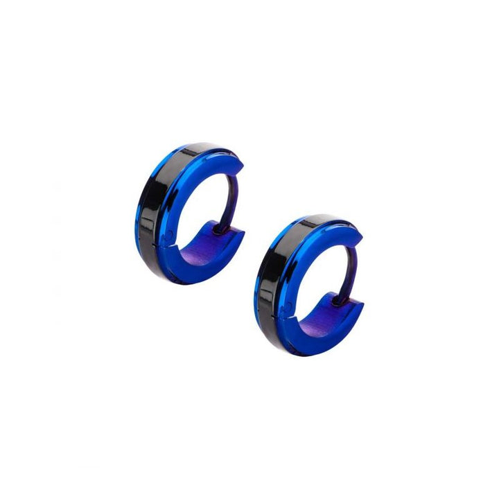 INOX Jewelry Black & Blue IP Side Lines Huggie Earrings