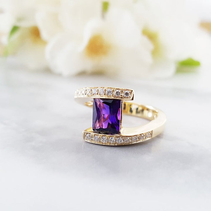  Arizona Amethyst Gold Jewelry Radiant Bypass Ring 362939
