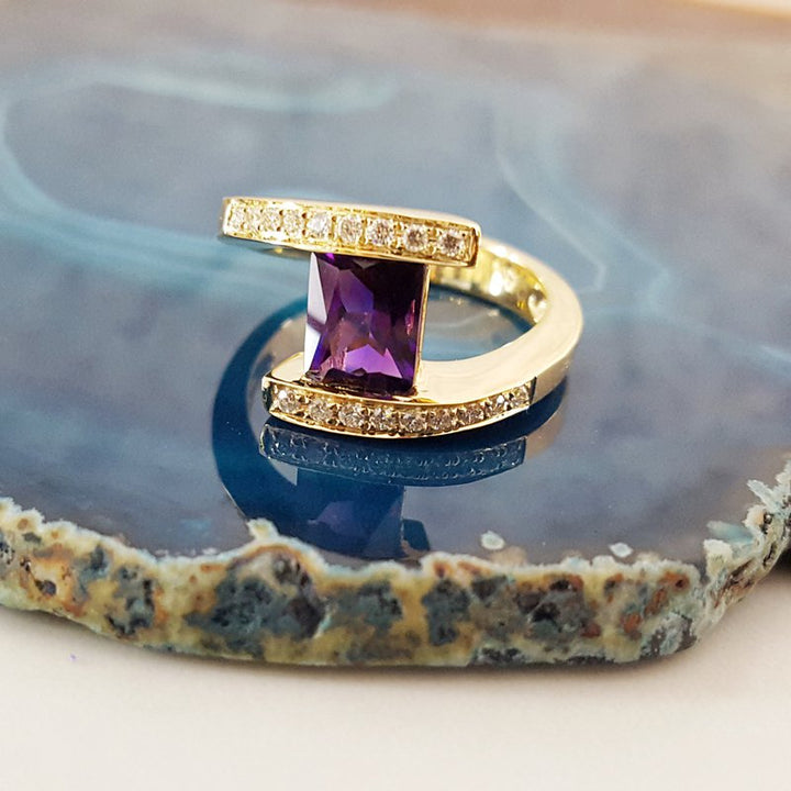 Arizona Amethyst Gold Jewelry Radiant Bypass Ring