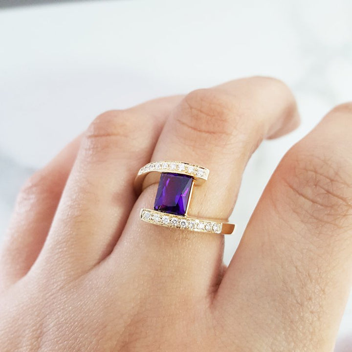 Arizona Amethyst Gold Jewelry Radiant Bypass Ring