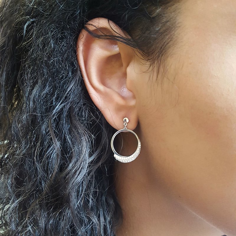 Gems One Pave Eternity Circle Hoop CZ Stud Earrings In Sterling Silver
