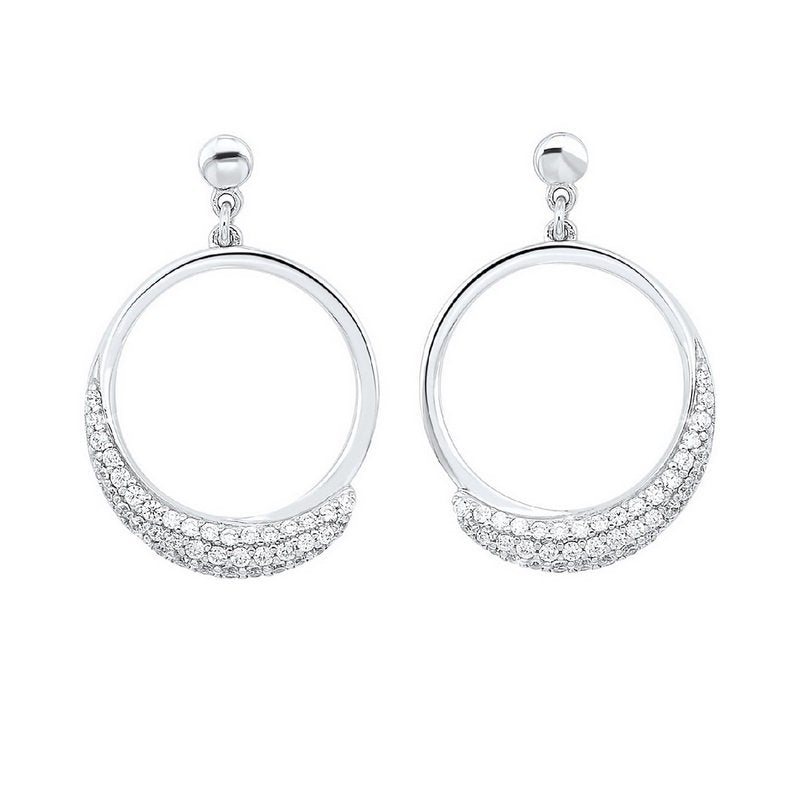 Gems One Pave Eternity Circle Hoop CZ Stud Earrings In Sterling Silver