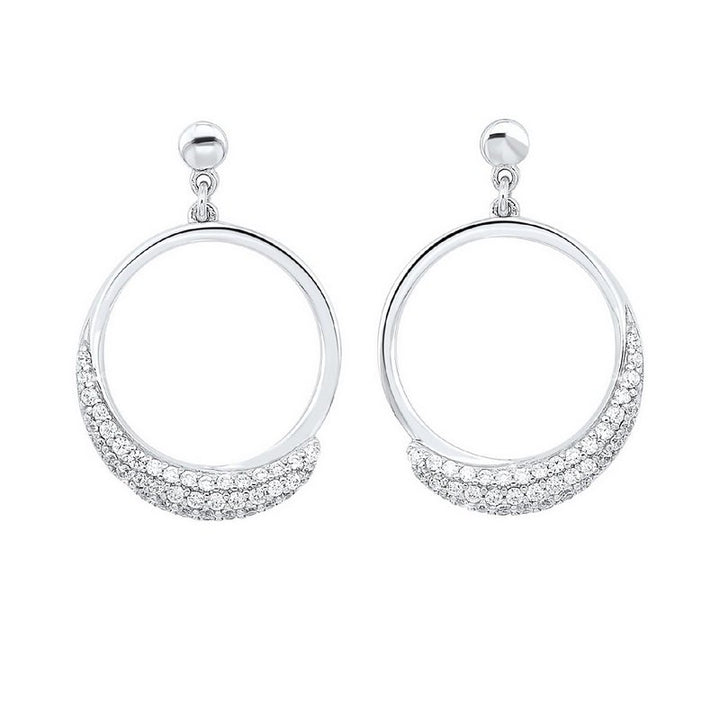 Gems One Pave Eternity Circle Hoop CZ Stud Earrings In Sterling Silver