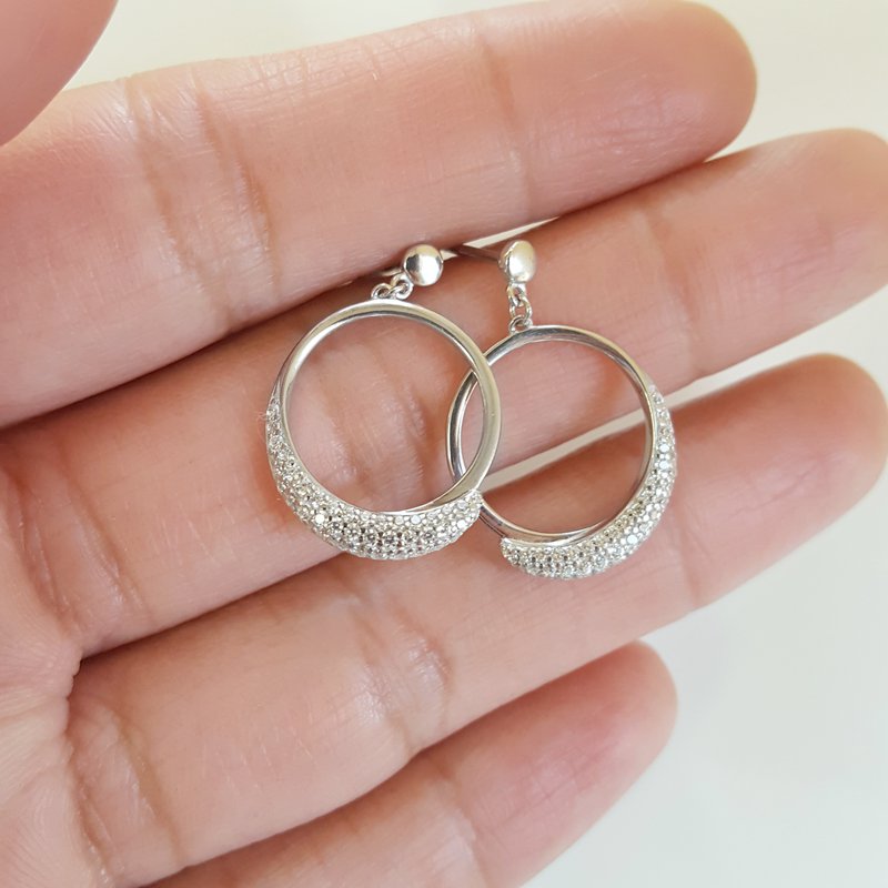Gems One Pave Eternity Circle Hoop CZ Stud Earrings In Sterling Silver