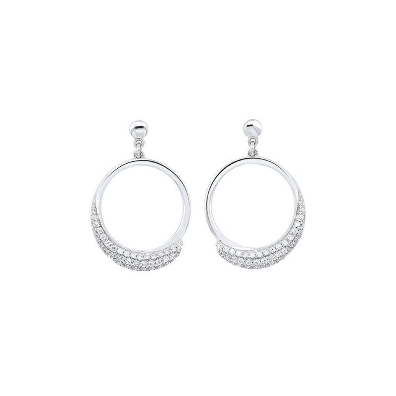 Gems One Pave Eternity Circle Hoop CZ Stud Earrings In Sterling Silver