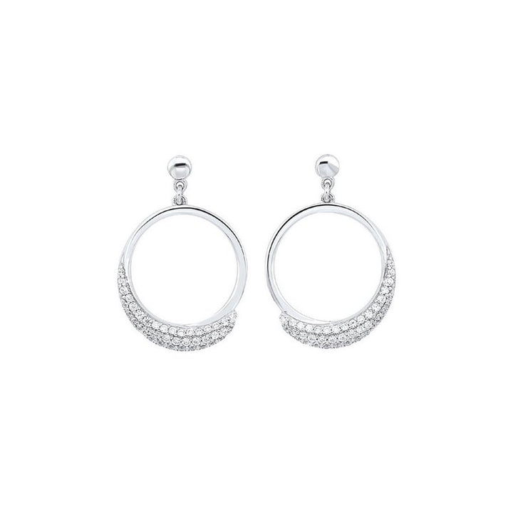 Gems One Pave Eternity Circle Hoop CZ Stud Earrings In Sterling Silver