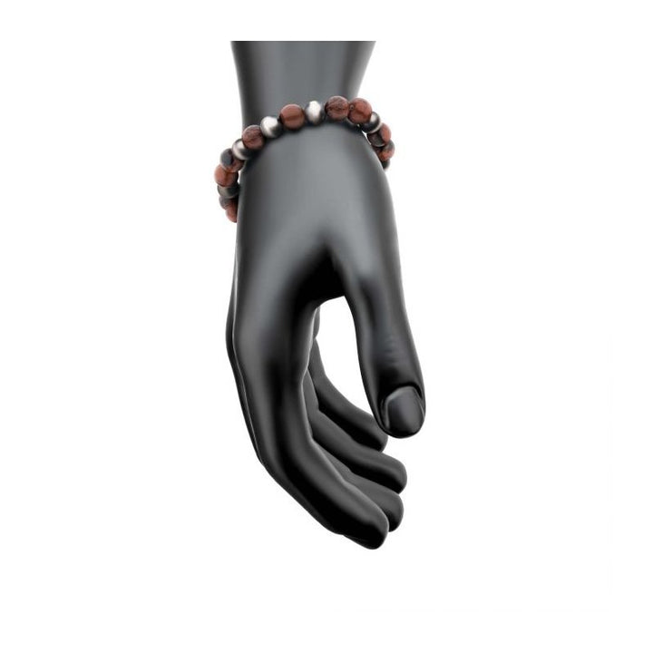 INOX Jewelry Gun Metal IP Buddha Curb Chain with Genuine Mahogany Obsidian Stone Beads