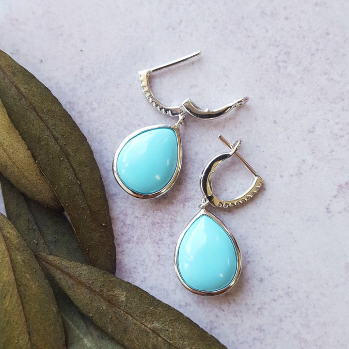 Arizona Turquoise and Inlaid Jewelry Smooth Turquoise and Diamond Dangles 161570