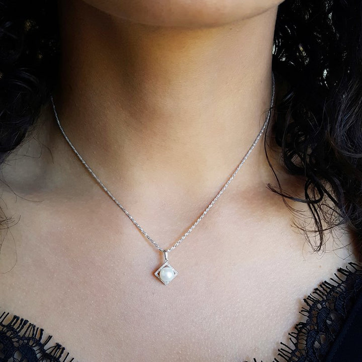 Sami Fine Jewelry Pearl and Diamond Frame Pendant