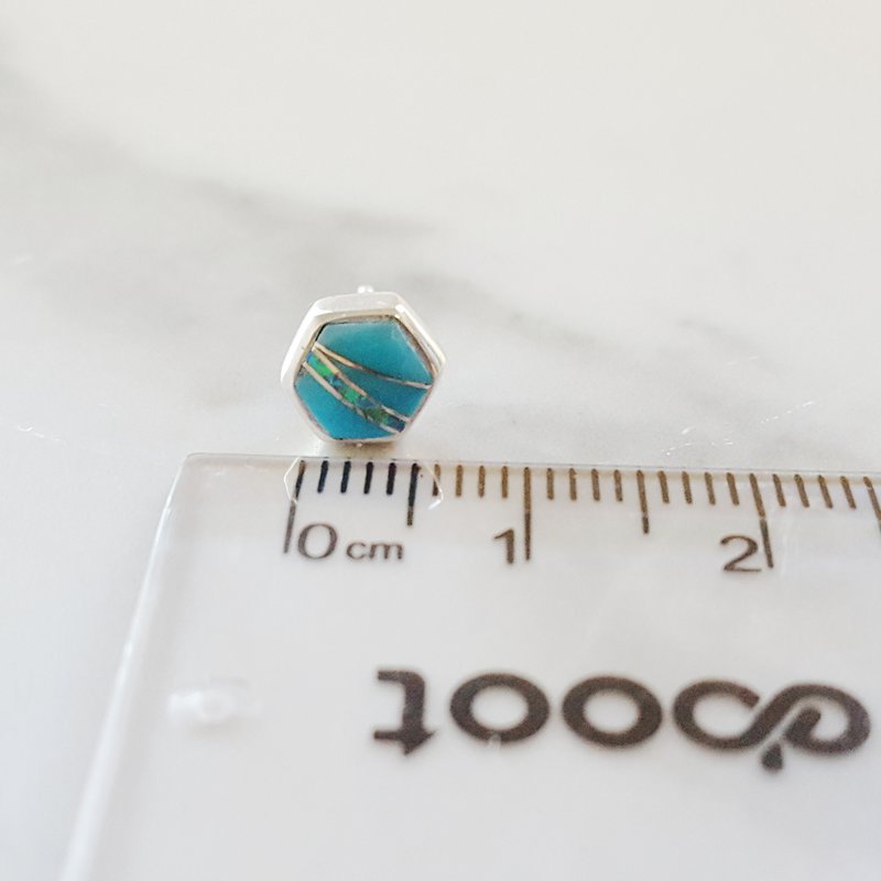 Arizona Turquoise and Inlaid Jewelry Silver AZ Turquoise and Opal Inlay Hexagon Studs
