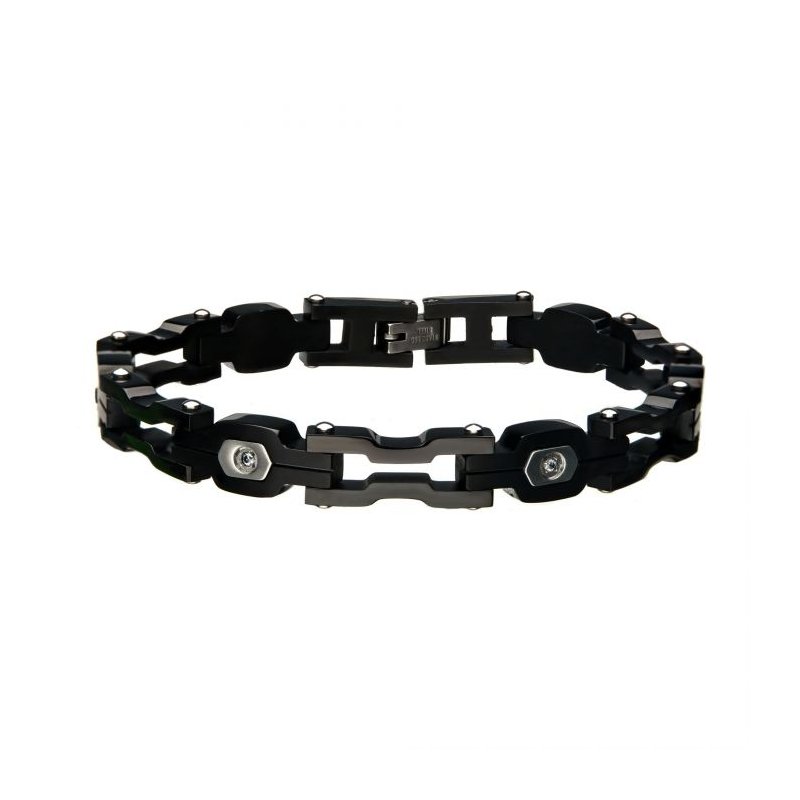 INOX Jewelry Steel Black IP with Black CZ Bracelet BR195KK