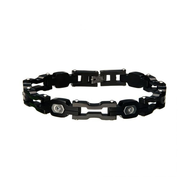 INOX Jewelry Steel Black IP with Black CZ Bracelet BR195KK
