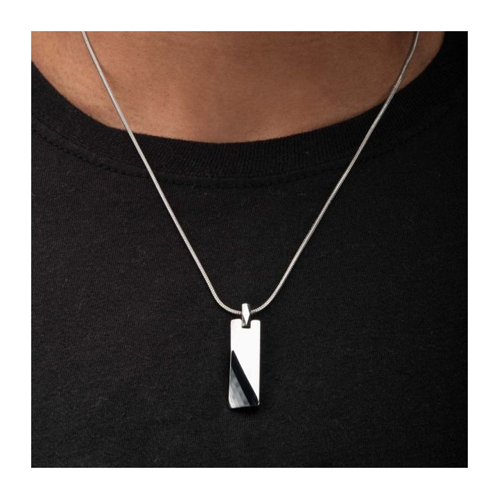 INOX Jewelry Tungsten Carbide Beveled ID Tag Pendant with Steel Snake Chain