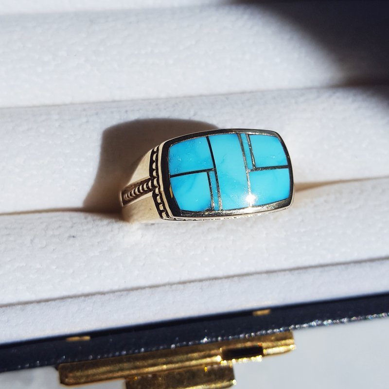 Arizona Turquoise and Inlaid Jewelry Sleeping Beauty Turquoise Mens Ring