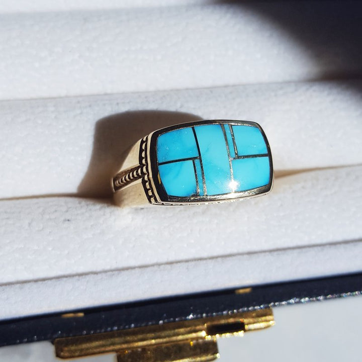 Arizona Turquoise and Inlaid Jewelry Sleeping Beauty Turquoise Mens Ring