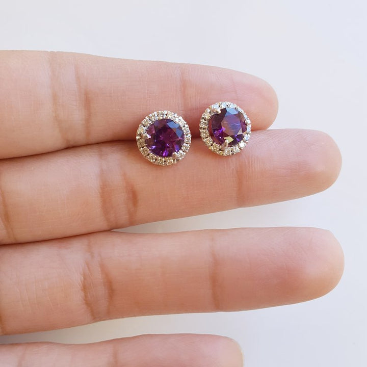  Sami Fine Jewelry Amethyst Diamond Halo Studs 363274 - Sami Fine Jewelry