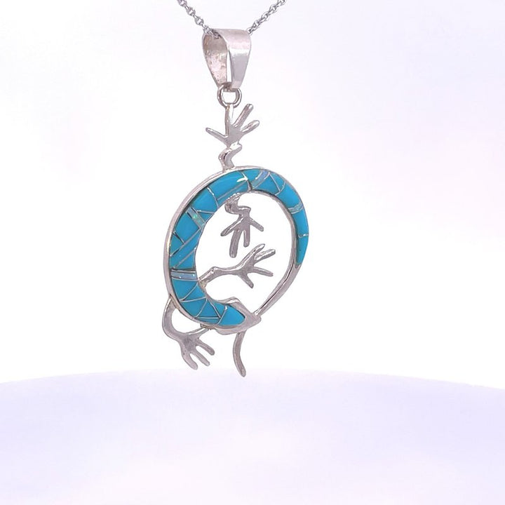 Arizona Turquoise and Inlaid Jewelry Circle Gecko Pendant