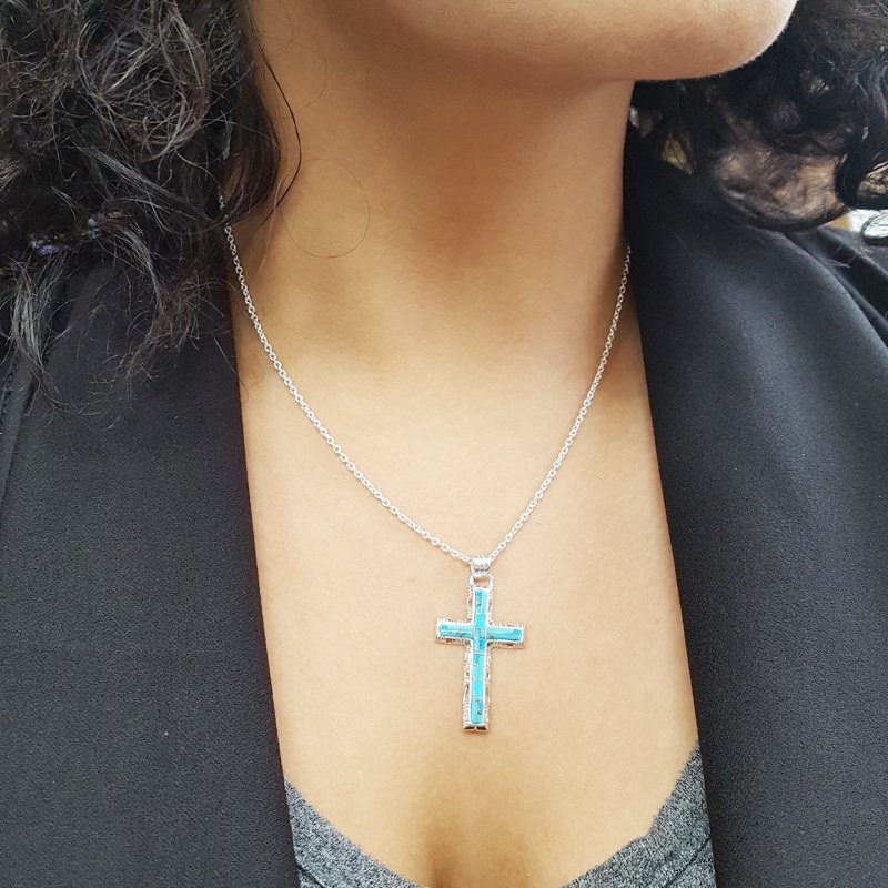 Arizona Turquoise and Inlaid Jewelry Modern Cross Pendant