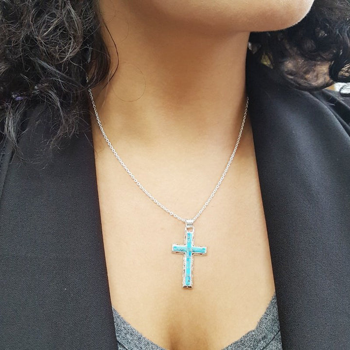 Arizona Turquoise and Inlaid Jewelry Modern Cross Pendant