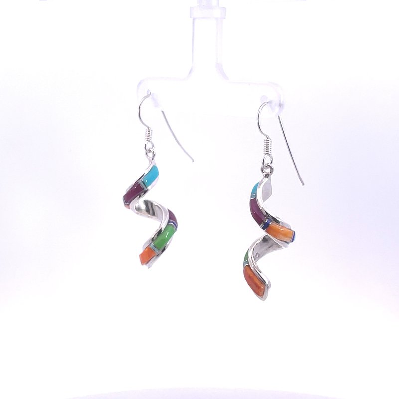 Arizona Turquoise and Inlaid Jewelry Multicolored Spiral Earrings