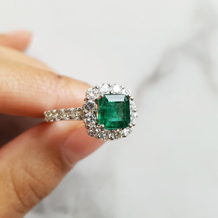 Gems One Emerald Halo Ring