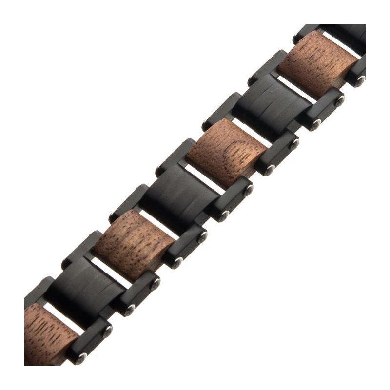 INOX Jewelry Stainless Steel with Walnut Wood Link Bracelet