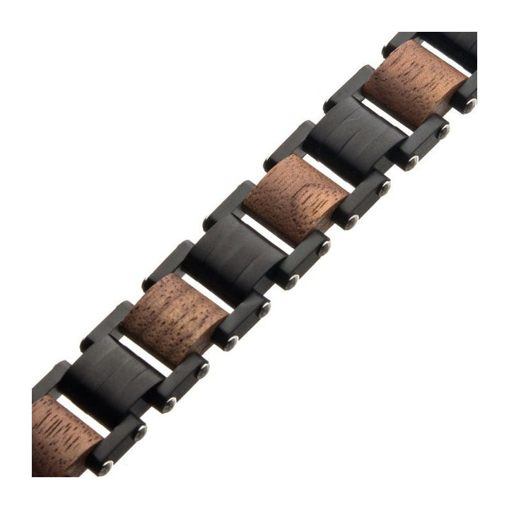 INOX Jewelry Stainless Steel with Walnut Wood Link Bracelet