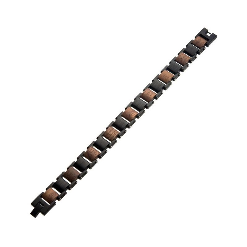 INOX Jewelry Stainless Steel with Walnut Wood Link Bracelet