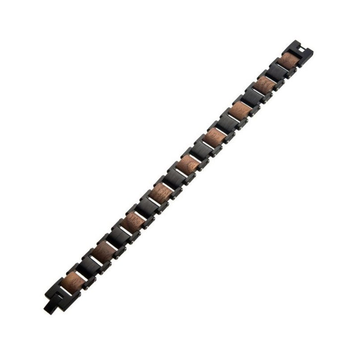 INOX Jewelry Stainless Steel with Walnut Wood Link Bracelet