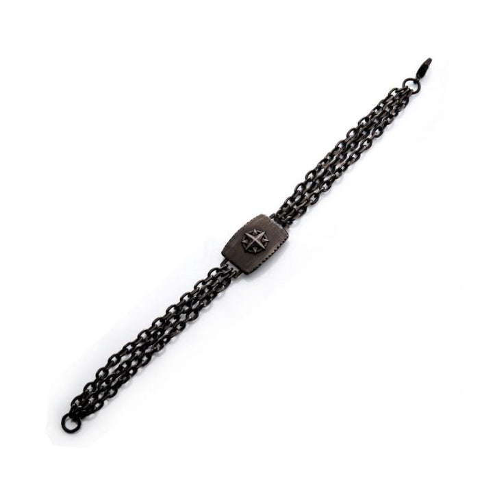 INOX Jewelry Gun Metal IP Compass Plate with Double Chain Link Bracelet