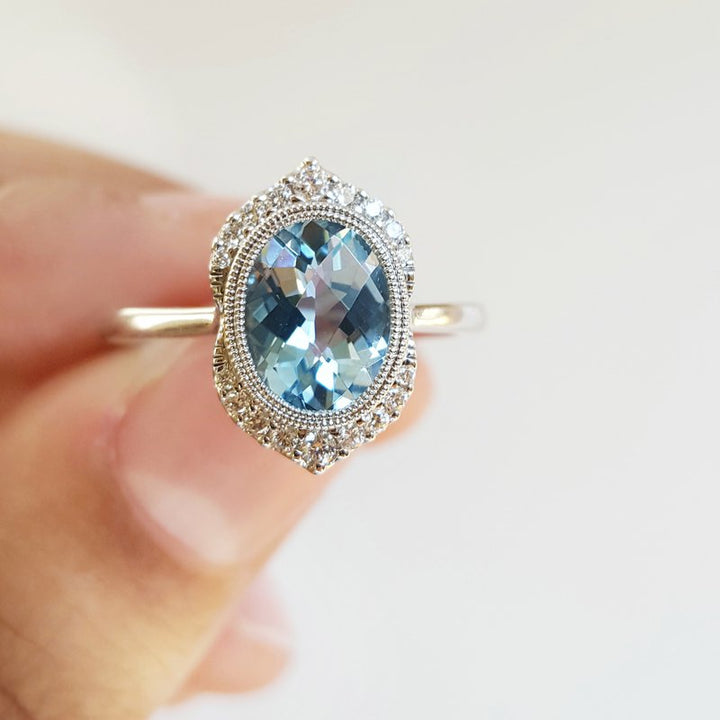 Allison Kaufman Vintage Inspired Aquamarine Ring C245-18457