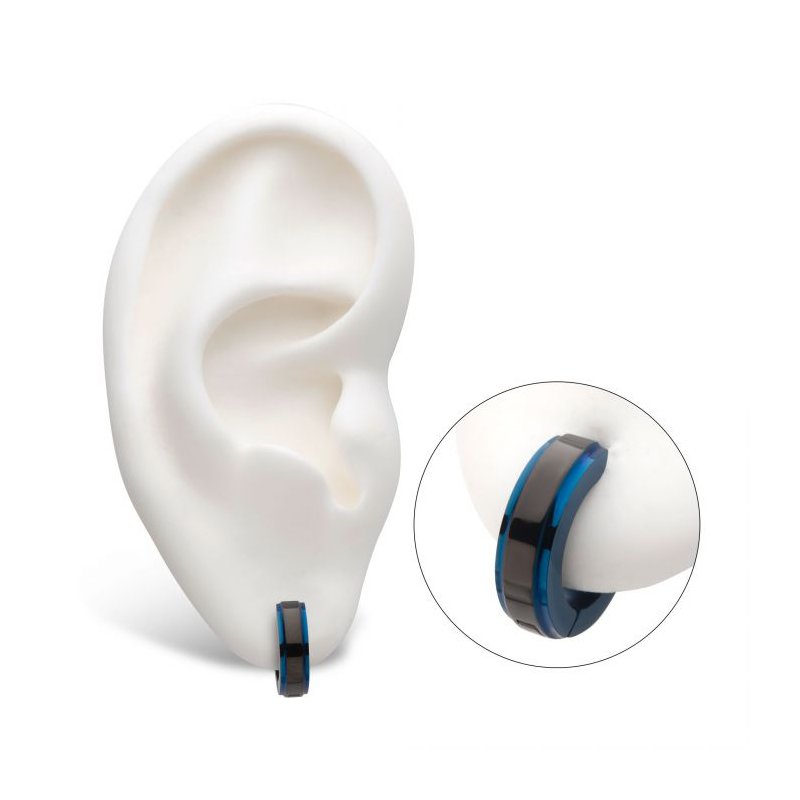 INOX Jewelry Black & Blue IP Side Lines Huggie Earrings