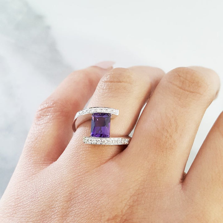 Arizona Amethyst Gold Jewelry Radiant Bypass Ring