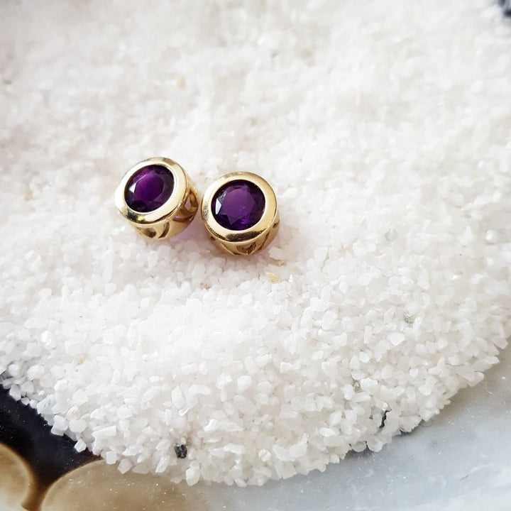   Arizona Amethyst Gold Jewelry Amethyst Bezel-Set Earrings 363003 - Sami Fine Jewelry