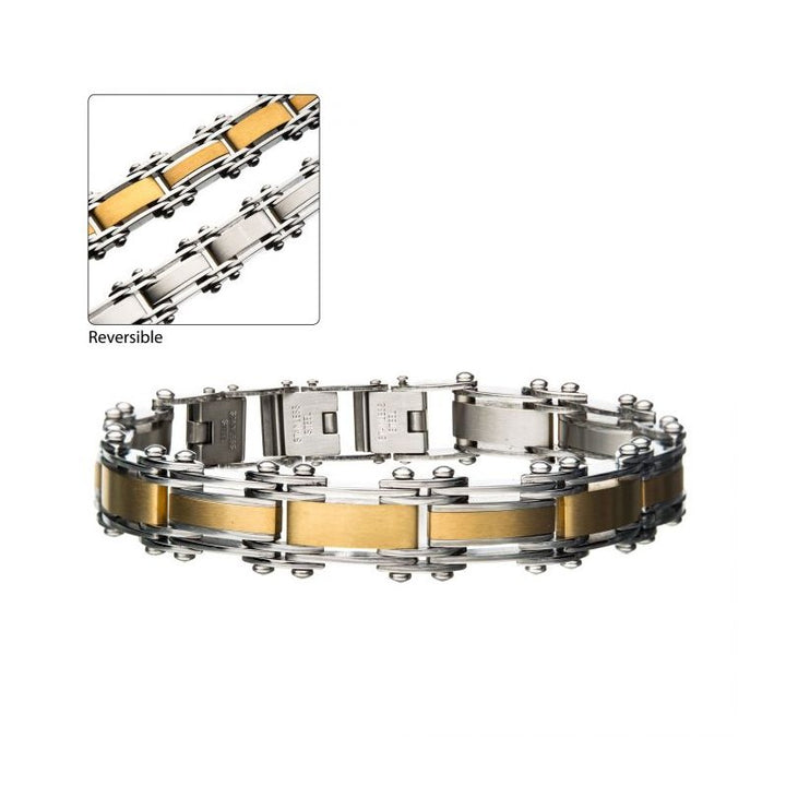 INOX Jewelry Steel & Gold IP Reversible Bracelet BRDDS12