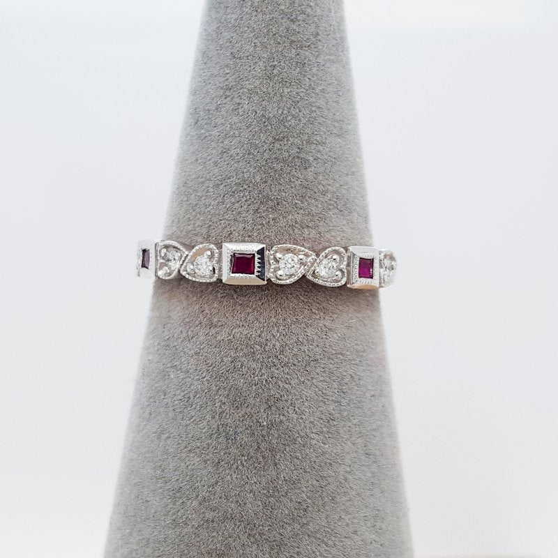 Gems One 14K White Gold Stackable Bezel Ruby Band (1/12 Ct. Tw.)