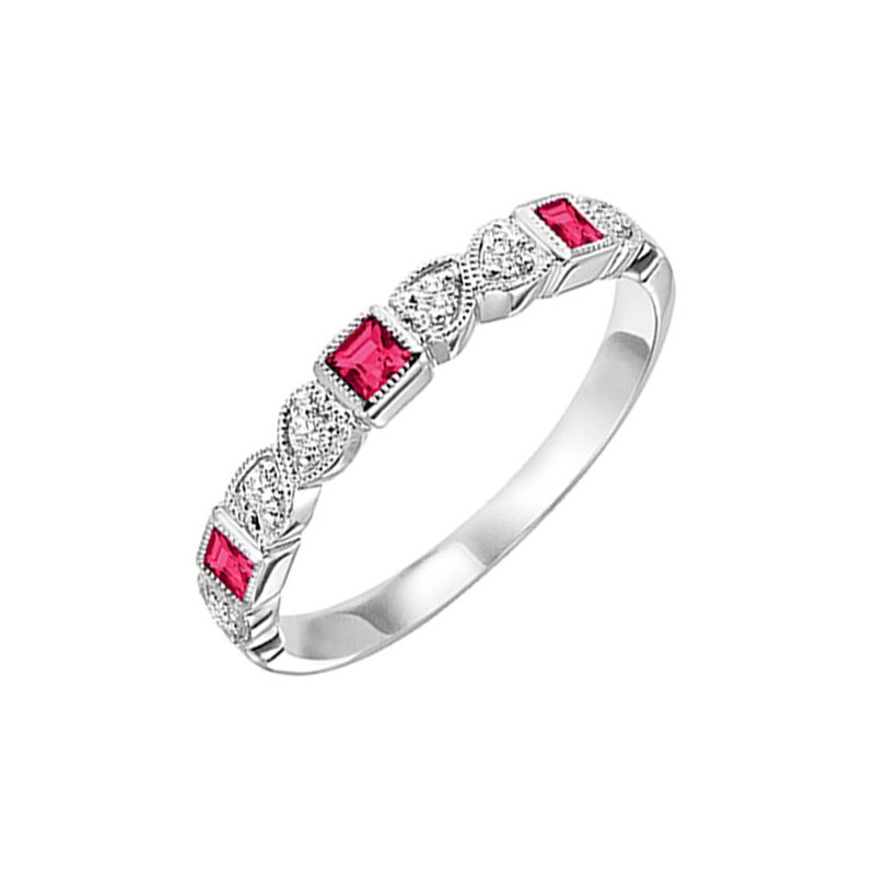 Gems One 14K White Gold Stackable Bezel Ruby Band (1/12 Ct. Tw.)