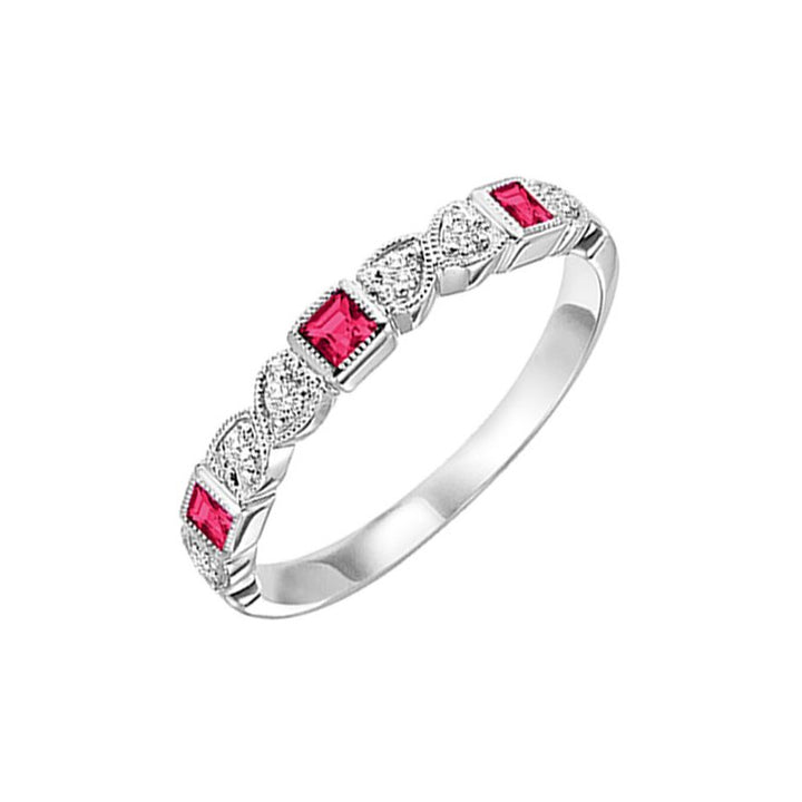 Gems One 14K White Gold Stackable Bezel Ruby Band (1/12 Ct. Tw.)