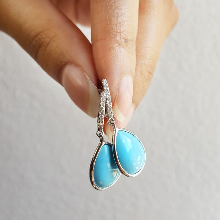 Arizona Turquoise and Inlaid Jewelry Smooth Turquoise and Diamond Dangles